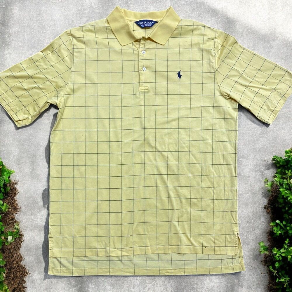 Polo Golf Ralph Lauren Vintage Canary Yellow Navy Cotton Shirt Men's Size Large